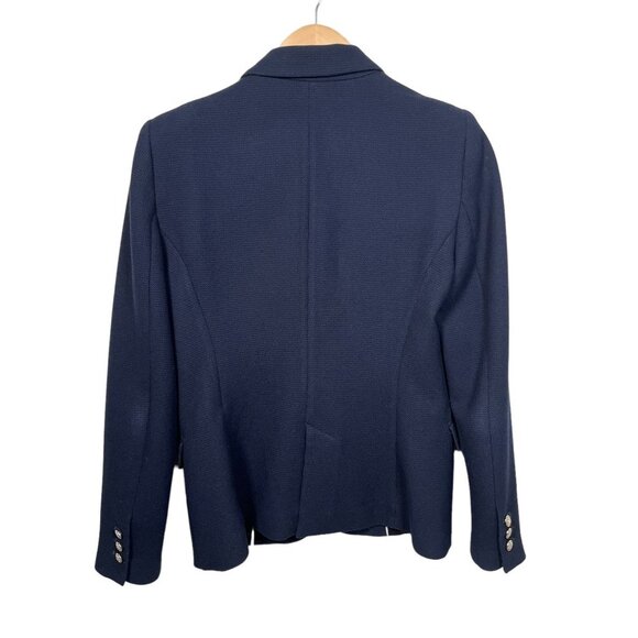 Zara Kate Navy Blazer structured textured waffle gold button blazer sz L - Picture 3 of 9
